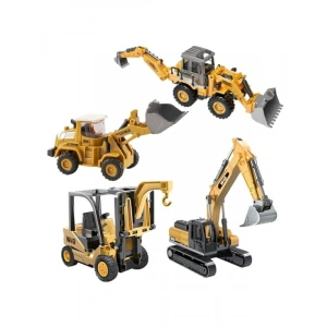 Metal Başlıklı İş Makinaları Seti - 4ü 1 Arada, 1:70 Ölçek, Gerçekçi Tasarım