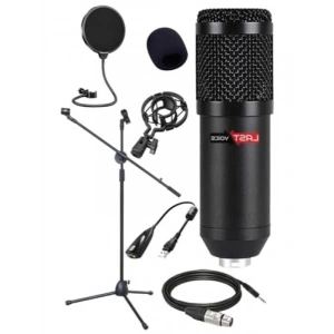 Mikrofon Seti (Shock Mount, Stand, Filtre ve Dönüştürücü)