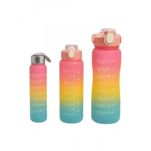 Motivasyonlu Spor Matara Seti - 2L, 900ml ve 300ml Sızdırmaz Şişe Seti