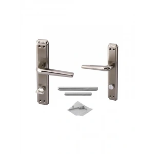 Nikel Saten Metal Tutamaklı Kendinden Kilitli WC Banyo Kapı Kolu