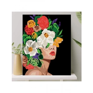 Numaralı Tuval Boyama Seti Fırça ve Boya Dahil (Çıtalı) 40x50 CM - Çiçek Temalı