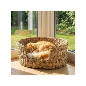 Oval Derin Hasır Kedi ve Köpek Yatağı, 50x40x20 cm