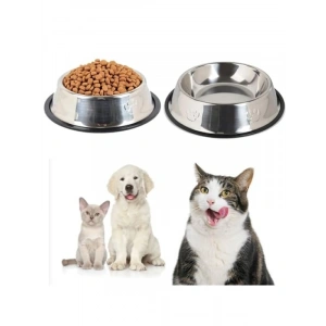 Paslanmaz Çelik Kedi ve Köpek Mama Kabı Seti - Kaydırmaz Silikon Taban - Hijyenik ve Kolay Temizle