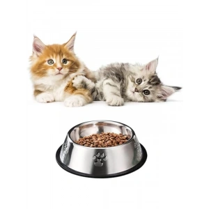 Paslanmaz Çelik Kedi ve Köpek Mama Su Kabı, Kaymaz Tabanlı