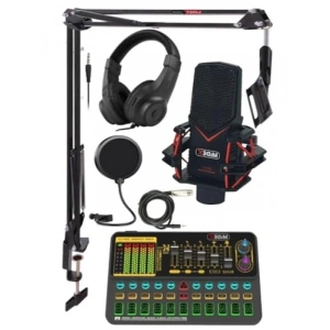 Profesyonel Condenser Mikrofon ve Ses Kartı Seti - Kulaklık ve Stand