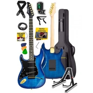 Profesyonel Elektro Gitar Seti - Mavi Renk, Gigbag ve Aksesuarlar Dahil