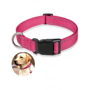 Reflektif Yumuşak Neopren Dolgulu Köpek Tasma - Ayarlanabilir, Rahat Kullanım (Pembe, L)