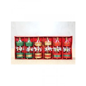 Renkli Ahşap Mini Atlı Karınca Noel Ağaç Süsü, 6lı Set, Geleneksel Tasarım