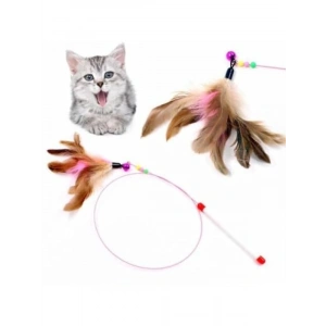 Renkli Boncuklu ve Tüylü Kedi Oyun Oltası, 90 cm Uzunluk