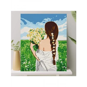Sayılarla Boyama Tuval Seti - 40x50 cm, Papatya Desenli