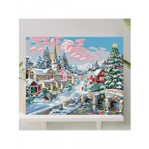 Sayılarla Boyama Tuval Seti - Fırça ve Boya Dahil 40x50 cm - Kar Manzarası