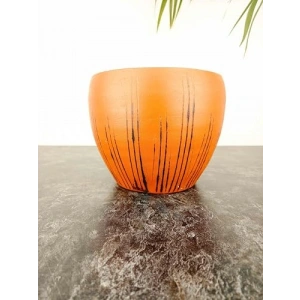 Siyah Çizgi Desenli 15 cm Terrakota Saksı - Deliksiz Tasarım