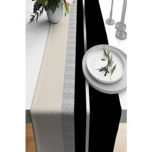 Siyah Dokuma Leke Tutmaz Premium Tay Tüyü Kumaş Masa Örtüsü Runner, 40x140 cm