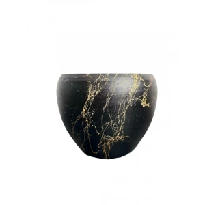 Siyah Üzeri Gold Mermer Efektli Toprak Saksı - 15 cm - Şık Tasarım