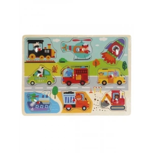Tahta Raptiyeli Bultak Puzzle ile Kara/Hava/Deniz Araçları, 9 Parça Eğitici Oyun