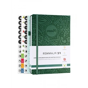 Tarihsiz Haftalık Planlayıcı - Deri Kapak, Etnik Desen, Yeşil