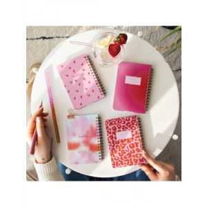 Taşınabilir 9x14 cm Sert Kapak Spiralli Çizgili Not Defteri Seti - 4lü Pembe
