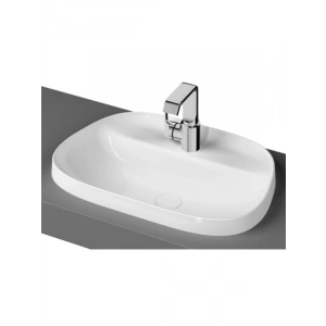 Tezgah Üstü Beyaz Lavabo, Armatür Bantlı, 57 cm