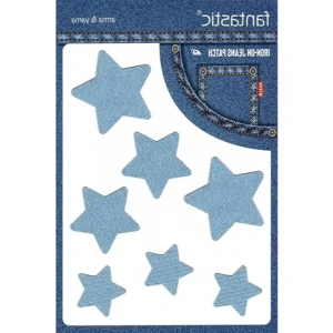 Ütü ile Yapışan Denim Jeans Yaması - Yıldız Desenli (Buz Mavi)