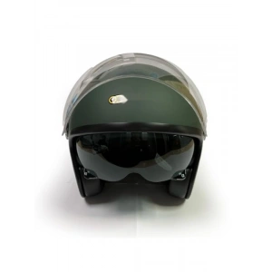 Vintage Stil Yarım Motosiklet Kask - Çift Vizörlü, Mat Yeşil