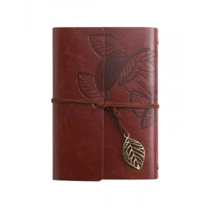 Vintage Yaprak Motifli PU Deri Defter - 80 Sayfa Çizgisiz