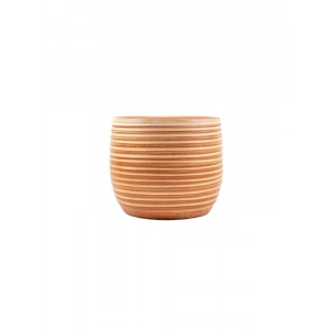 Yan Çizgi Desenli Terrakota Saksı, 15 cm, Ev Dekorasyonu