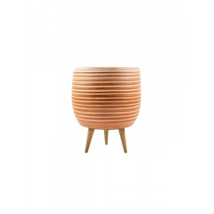 Yan Çizgi Desenli Toprak Saksı - 3 Ayaklı - 19 CM