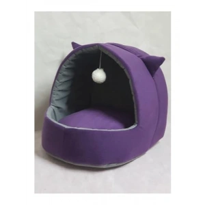 Yıkanabilir Kulaklı Kedi ve Köpek Yatağı, Mor, XL