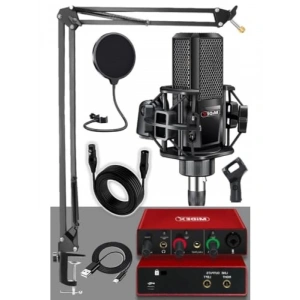 Yüksek Kaliteli Ses Kartı ve Condenser Mikrofon Seti - Stand ve Filtre