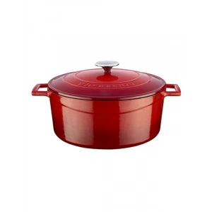 Yuvarlak Döküm Metal Tencere, 28 cm, Kırmızı