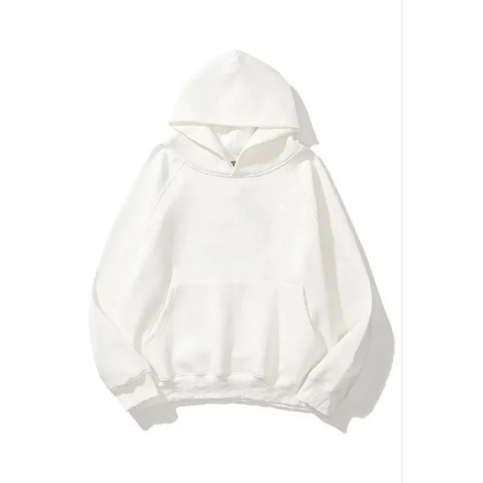 Arnay 3 İplik Pamuklu Unisex Kapşonlu Sweetshirt - Beyaz