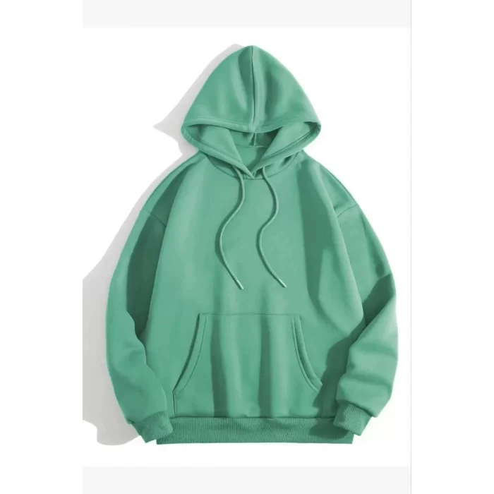 Arnay 3 İplik Pamuklu Unisex Kapşonlu Sweetshirt - Mint Yeşili