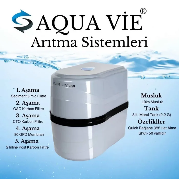 Arnay AQua Vie Su Arıtma 5 Aşamalı 8 Lt Çelik Tanklı Pompasız Multimineralli Su Arıtma Cihazı