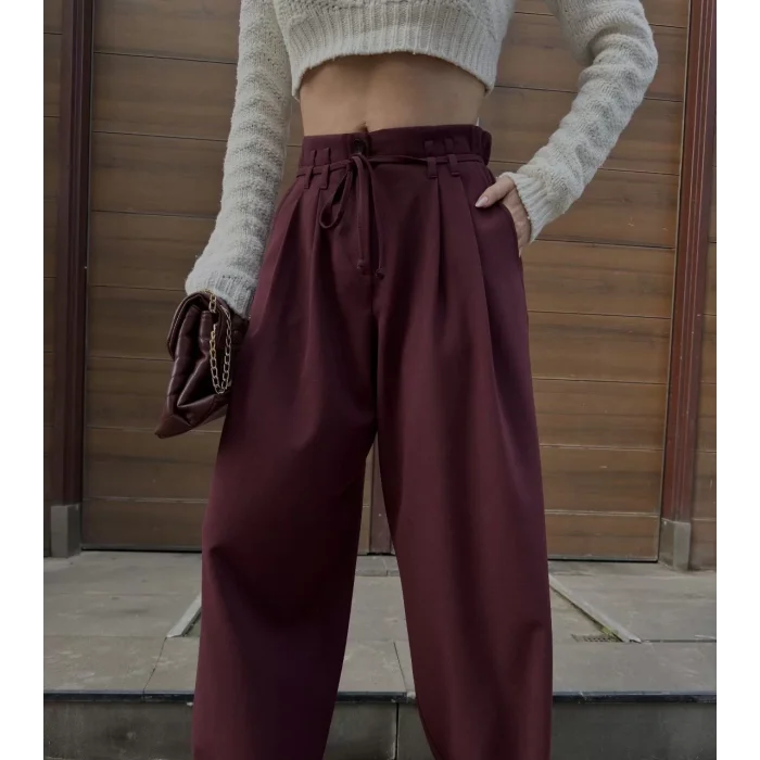 Arnay Bağcıklı Palazzo Bol Paça Pantolon - Bordo