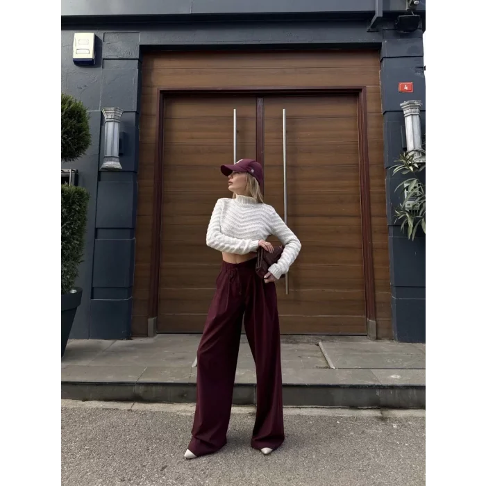 Arnay Bağcıklı Palazzo Bol Paça Pantolon - Bordo