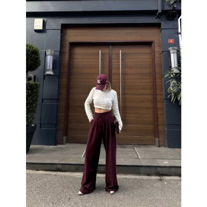 Arnay Bağcıklı Palazzo Bol Paça Pantolon - Bordo