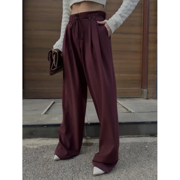 Arnay Bağcıklı Palazzo Bol Paça Pantolon - Bordo