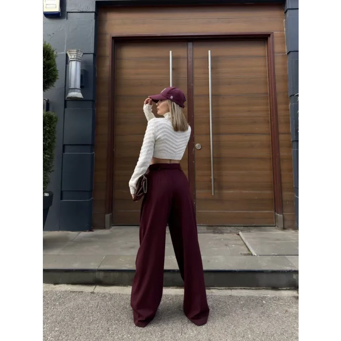 Arnay Bağcıklı Palazzo Bol Paça Pantolon - Bordo