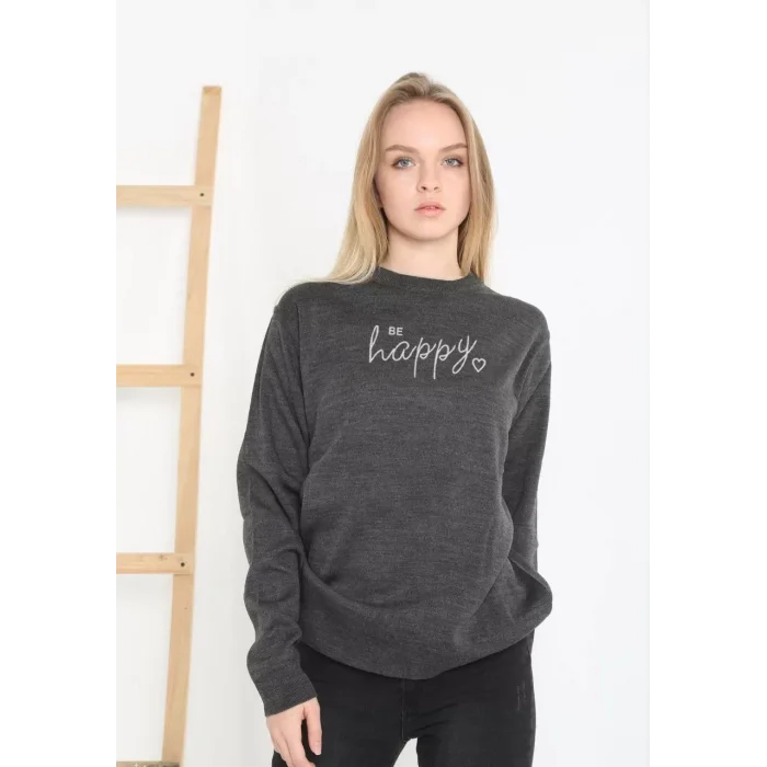 Arnay Baskılı Uzun Kol Yarım Boğazlı Dokuma Triko - Füme