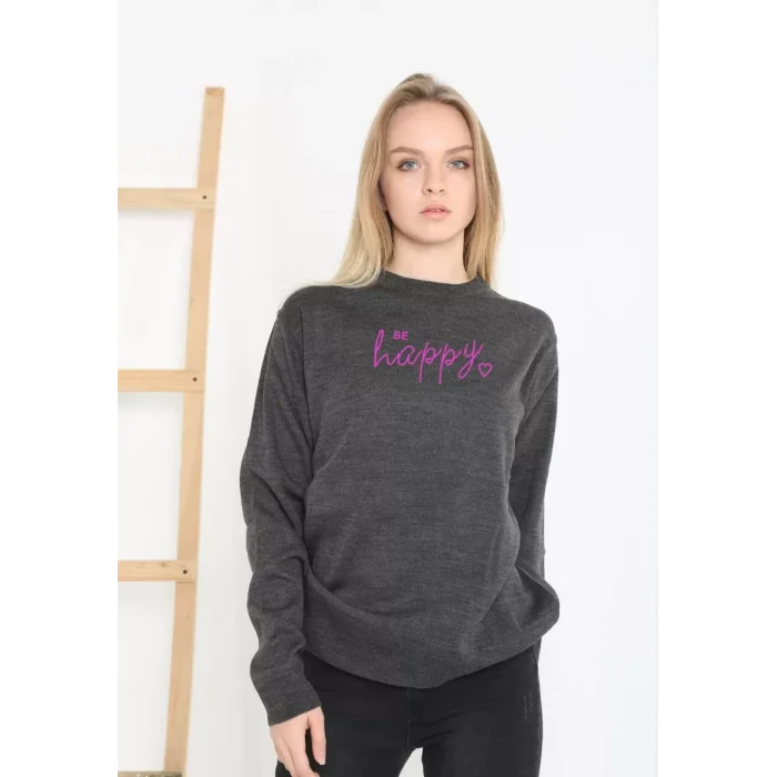 Arnay Baskılı Uzun Kol Yarım Boğazlı Dokuma Triko - Füme