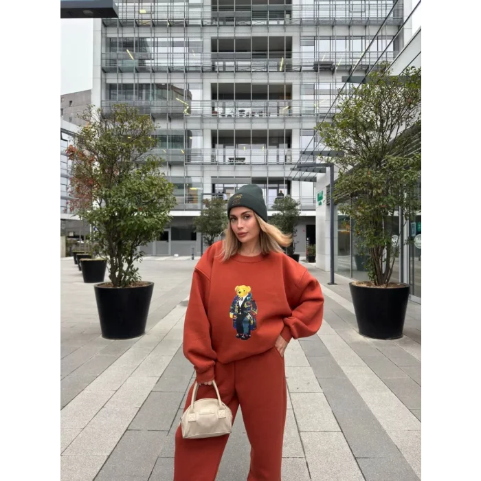 Arnay Bisiklet Yaka Üç İplik Sweat Takım - Kiremit