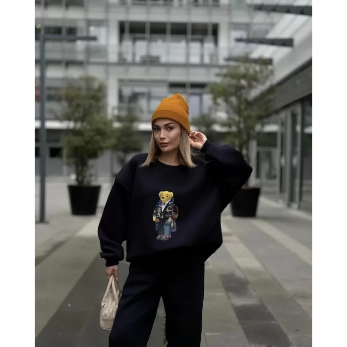 Arnay Bisiklet Yaka Üç İplik Sweat Takım - Siyah