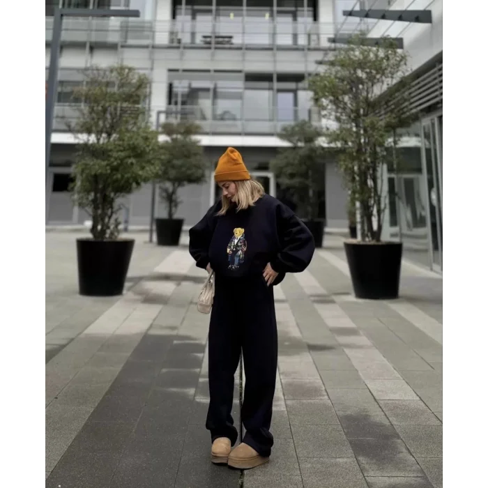 Arnay Bisiklet Yaka Üç İplik Sweat Takım - Siyah