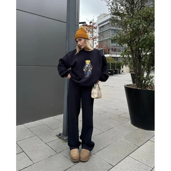 Arnay Bisiklet Yaka Üç İplik Sweat Takım - Siyah