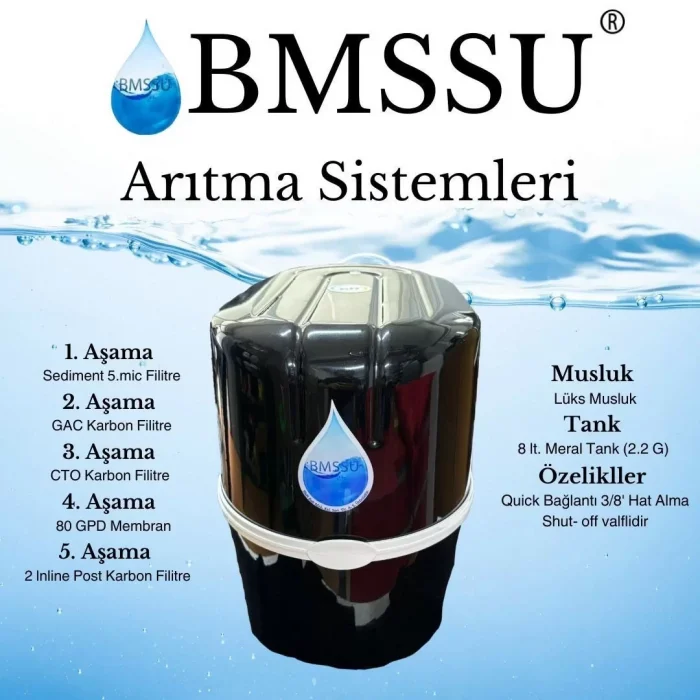 Arnay Bms Su Arıtma 5 Aşamalı 8 Lt Çelik Tanklı Pompasız Multi Mineralli Su Arıtma Cihazı Premium Seri