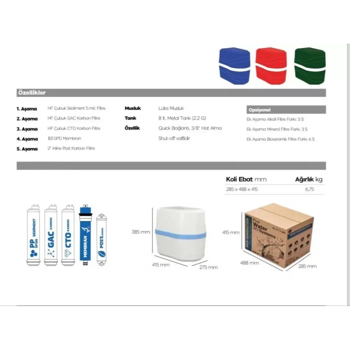 Arnay Bms Su Arıtma 5 Aşamalı 8 Lt Çelik Tanklı Pompasız Multi Mineralli Su Arıtma Cihazı Premium Seri