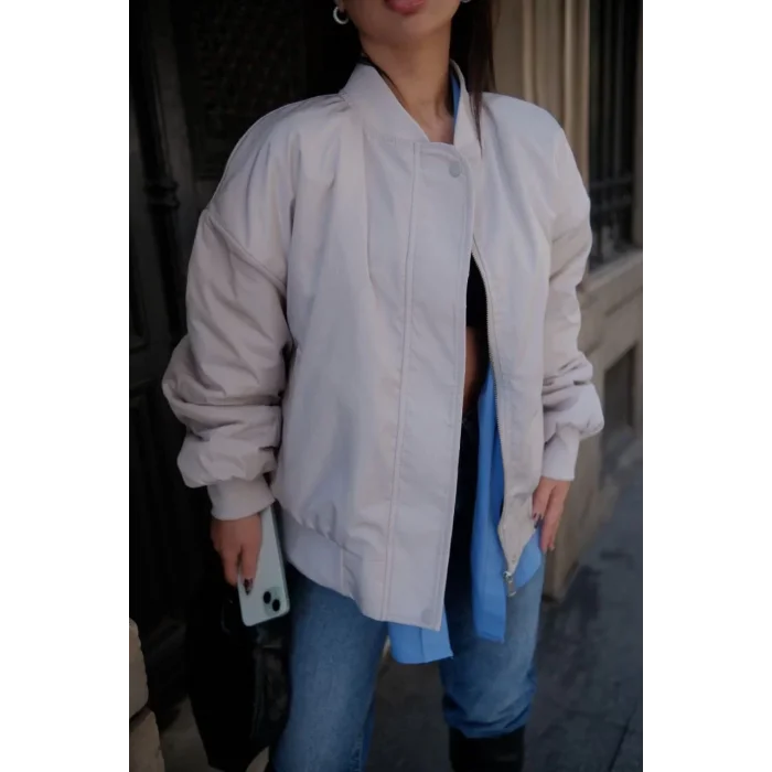 Arnay Cepli Bomber Ceket Mont - Beyaz
