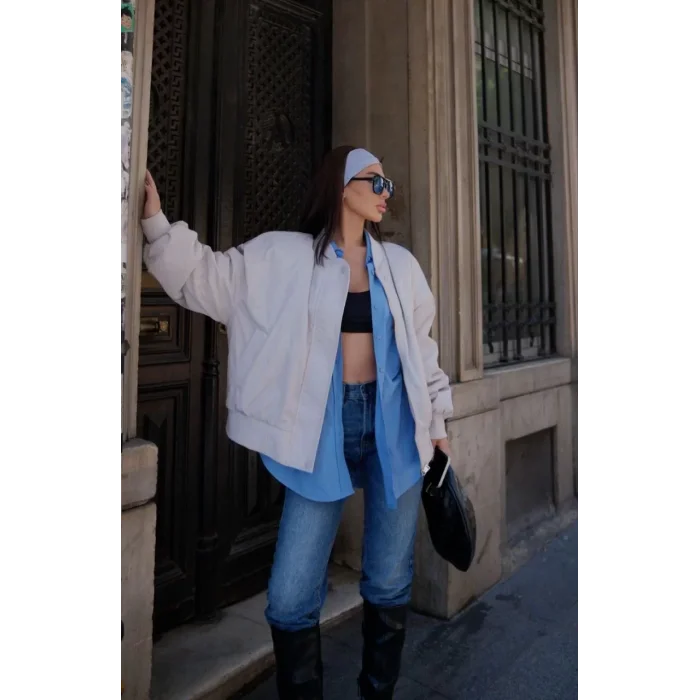 Arnay Cepli Bomber Ceket Mont - Beyaz