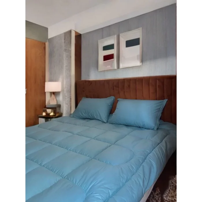 Arnay Çift Kişilik Doğal Yün Yorgan Ve Yastık Takımı - Mavi