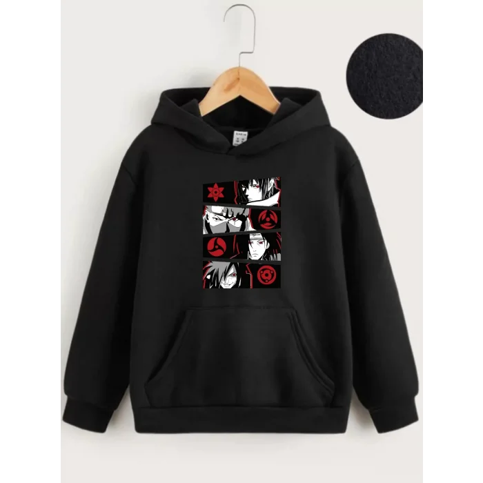 Arnay Çocuk Unisex Kapüşonlu Anime Baskılı Sweatshirt - Siyah